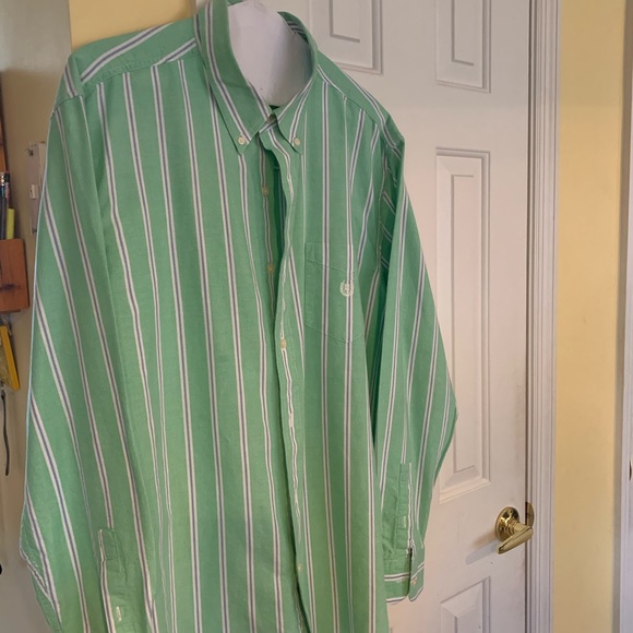 CHAPS Green and‎ White striped button down shirt. - Picture 6 of 6